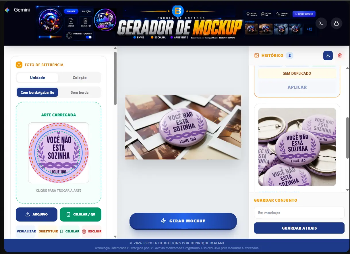 Tela real da ferramenta Gerador de Mockups da Escola de Bottons